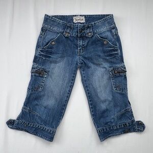 Jezebell Knee-Length Denim Shorts Sz 1 Y2k Punk Grunge 100% Cotton Metal Retro